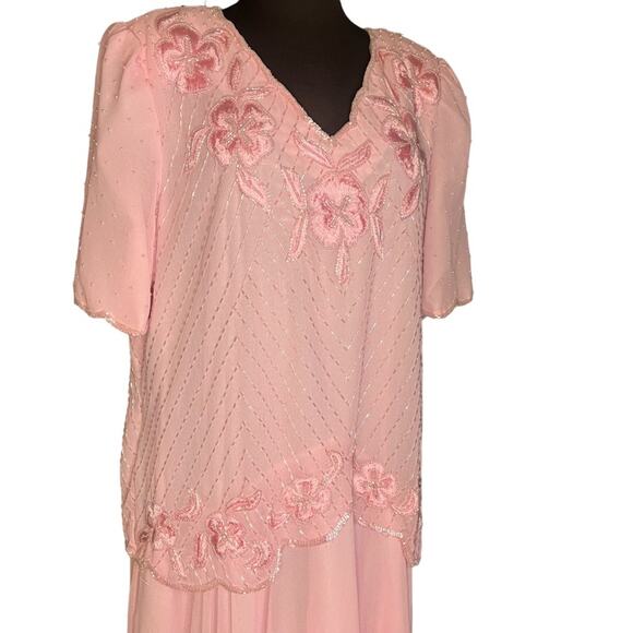 Vtg Beaded Floral Layered Chiffon Fairy Coquette Maxi Dress Size 2X Regency Glam - Picture 2 of 8